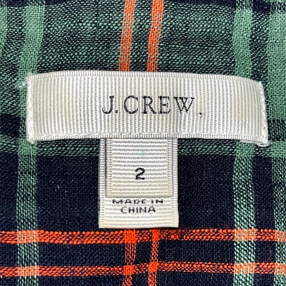 J. Crew top, 100% cotton, green plaid with patterned trim on front and back - Picture 9 of 11